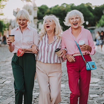 Women laughing outside
