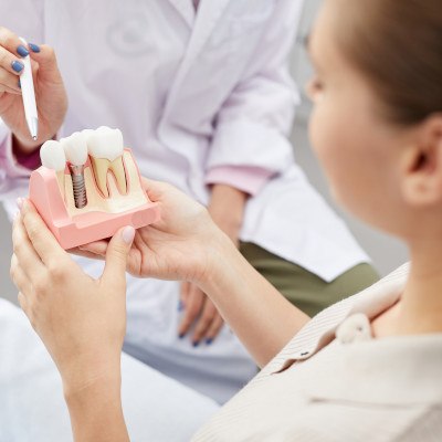 A closeup of a partial denture