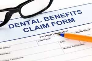 Close-up of dental benefits claim form